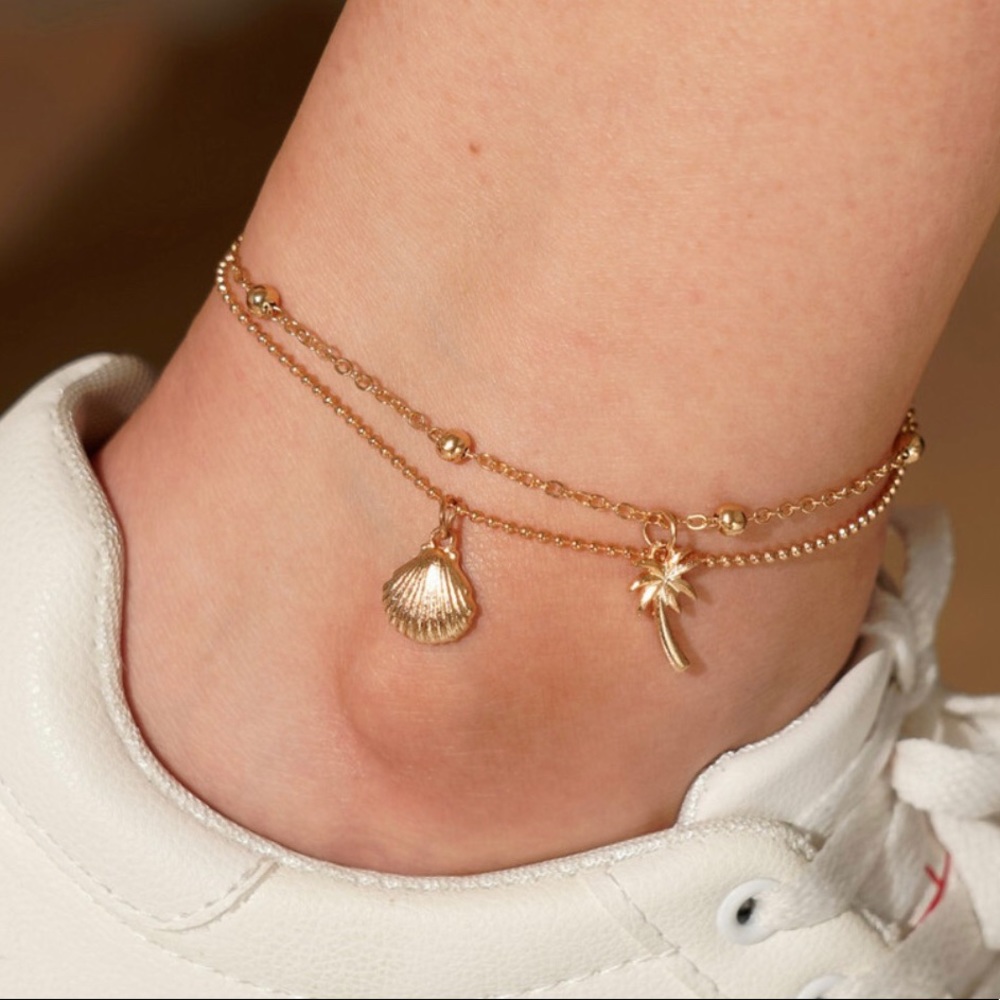 Shell & Palm Tree Layered Anklet